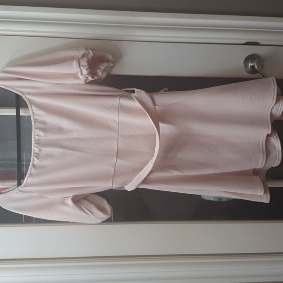 Blush pink off shoulder dress with fabric belt - Picture 2 of 2
